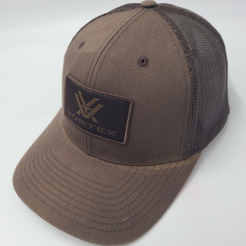 Vortex Optics Hat Snapback Trucker Mesh Brown Logo Patch Scopes Outdoor Hunt Men